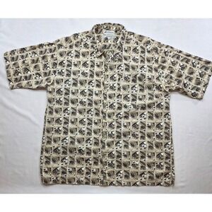 Columbia Men's S2AM7671 Tan Abstract Fishing Pattern Button Up Shirt. Size 2XL